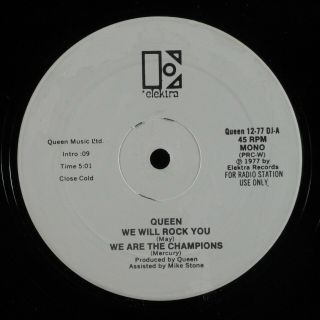 Queen We Will Rock You/we Are The Champions Elektra 12 " Vg,  /vg,  Wlp 45rpm