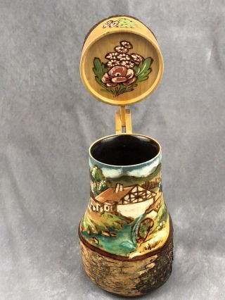 Rare Wooden Carved Beer Stein Hand Painted Czech