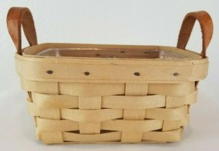 Extra Small Longaberger Basket Leather Handles 7 X 5 X 3.  5 With 2 Plastic Liners