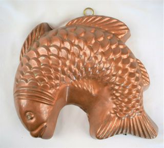 Vintage Copper Fish Mold W/ Brass Hanger - Quality W/ Patina
