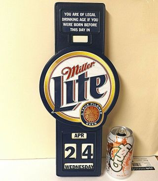 Vintage Miller Lite Beer Sign Date Scroll Calendar Wall Hanging 16.  5 " X 7.  5 " Usa