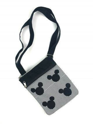 Disney Parks Black White Mickey Mouse Silhouette Crossbody Canvas Shoulder Bag