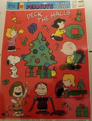 Vintage Peanuts Window Clings Snoopy Woodstock Charlie Brown Lucy Christmas 90 