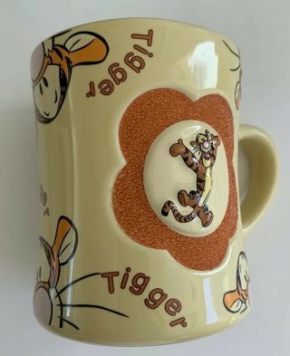 Walt Disney Parks Tigger Mug 3d Ceramic Coffee Cup Large Yellow Embossed Flower