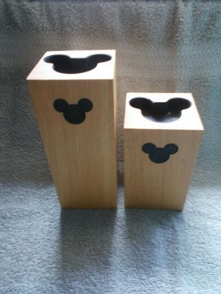 2 Disney Parks Mickey Mouse Candle Holders Tealight Tea Lite Wood Block
