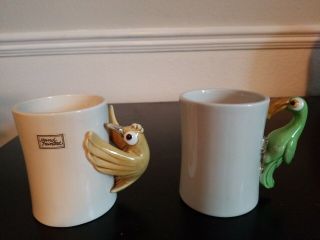 Vintage 1978 Fitz And Floyd " Bird In Hand " 3 - D Ceramic Coffee Mugs Set Of 2 Euc