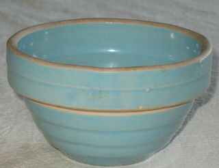 Vintage Yellow Ware Bowl,  Aqua Blue,  3 
