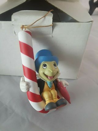Walt Disney Christmas Ornament Figurine Jiminy Cricket Pinocchio Candy Cane 1987