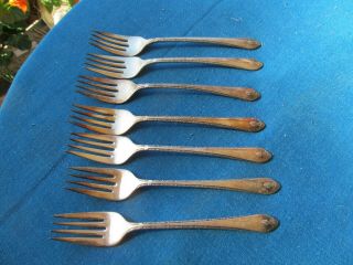 7 Wm Rogers Is Salad Forks 6 3/4 " Silver Plate Exquisite Pattern 1940 Art Deco