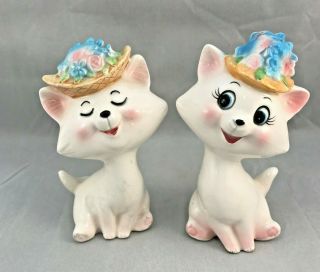Vintage Cat Ceramic Salt & Pepper Shakers Set Cute Hats Anthropomorphic - Japan