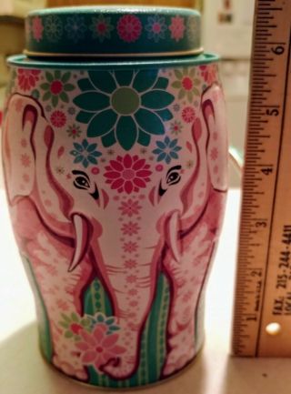 6.  5 " Williamson Teal / Aqua / Pink Floral Empty Elephant Tea Tin