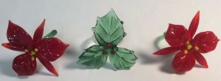 Vintage Blown Glass Christmas Napkin Rings Set Of 9 Deer,  Poinsettia,  Candle Mis 2