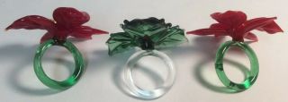 Vintage Blown Glass Christmas Napkin Rings Set Of 9 Deer,  Poinsettia,  Candle Mis 3