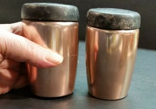 Vintage West Bend Retro Pink Aluminum Or Copper Salt And Pepper Shakers Black To