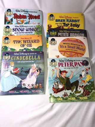 Set Of 8 Walt Disney 24 Page Read Along Book & Records Wizard Of Oz Small World 2