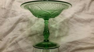 Depression Glass Light Green Etched Pedestal Candy Dish