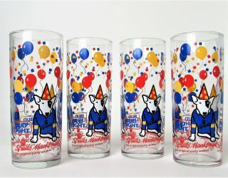4 Spuds Mackenzie Bud Light Tall Party Bar Glasses 1987