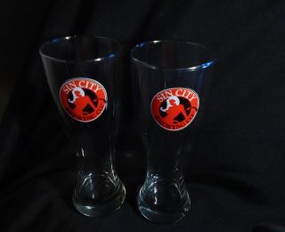 2 Large Sin City Brewing Company Las Vegas Beer Glasses Sexy Devil Woman