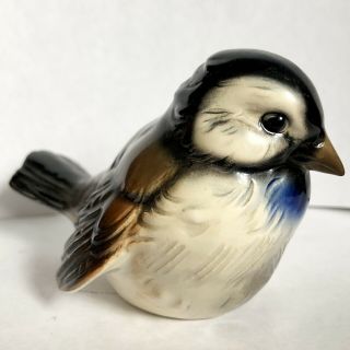 Goebel Bird Figurine Cv - 74 West Germany Sparrow Chickadee Vtg Brown Blue
