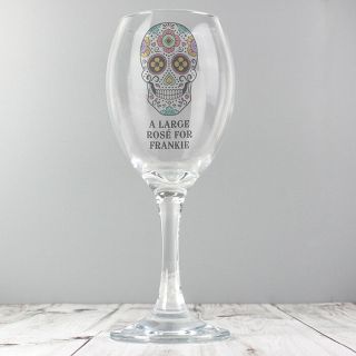 Personalised Sugar Skull Wine Glass Gift Idea For Goths Gothic Any Name