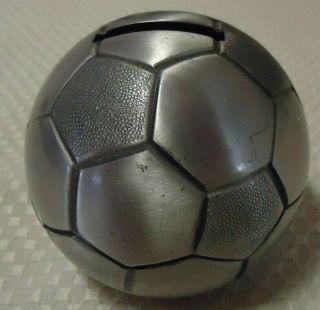 Pewter Soccer Ball Money Box.  Measures 7.  5cm By 7.  5cm With A 4cm Resting Base.