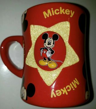 Authentic Disney Theme Parks Mickey Mouse Embossed 16oz Mug Red And Gold Star 3d