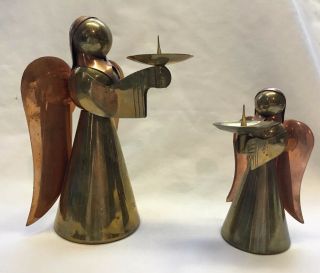 Vintage Copper & Brass Angel Candle Holders Set Of 2 Christmas 4 & 6 In