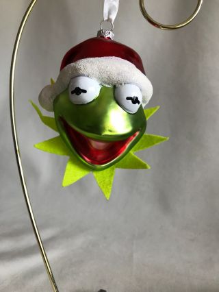 Blown Glass Christmas Ornament Kermit The Frog Santa Hat Disney The Muppets
