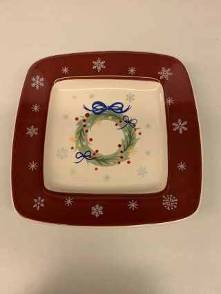 Longaberger All The Trimmings Dessert Plate Red Wreath
