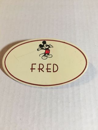 Disney Name Tag Staff Cast Member Badge Employee Pin Mickey Mouse Fred