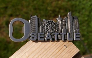 Seattle City Skyline 3 1/4 " Silver Tone Metal Bottle Opener Fridge Magnet