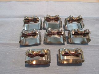Vintage,  Regal Silver Plate Napkin Rings W/gold Plated Bow On Top.  Euc.  Aukey