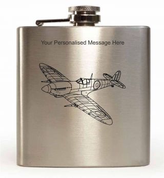 Personalised Laser Engraved 6oz Stainless Steel Hip Flask - Spitfire Design