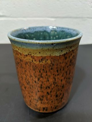 Handmade Turquoise Blue Brown Speckled Stoneware Pottery Mug Signed Boho 3