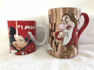 2 Disney Store Grumpy 3d Coffee Mug 1 Mom Mickey Minnie Seven Dwarfs Red Walt