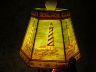 Vintage Lighthouse Reverse Painted Embossed Plastic Nautical Lampshade