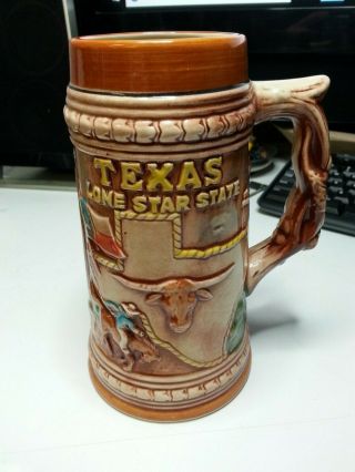 Huge Beer Thick Ceramic Stein Mug 3d - Dimensional - Texas Lone Star State