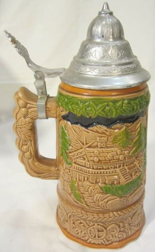German Beer Stein Music Box House Man Woman Red Brown Blue Green Yellow