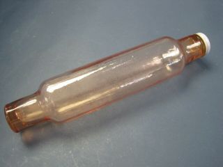 Vintage Rose Pink Color Glass Rolling Pin W Screw On Cap