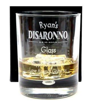 (gd) Personalised Disaronno Glass Tumbler Gift 18th/21st/30th/40th/50th/birthday