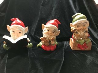 Vintage Ceramic Homco Christmas Elves Figurines - 5406 - Set Of Three