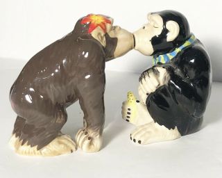 Monkeys Apes Chimps Magnetic Kissing Ceramic Salt And Pepper Shakers