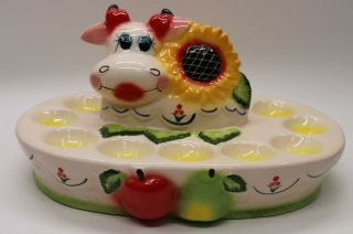 Deviled Eggs Porcelain Platter Tray Cow Sunflower Bright Happy Painted Design