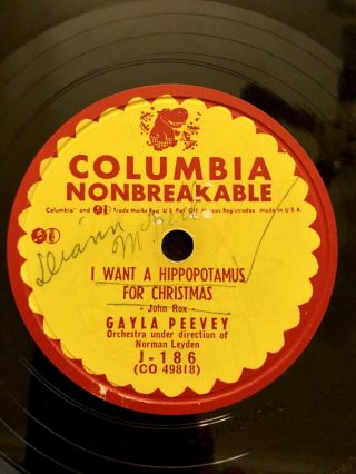 Gayla Peevey I Want A Hippopotamus For Christmas 1953 78 Rpm Columbia J - 186 Vg,