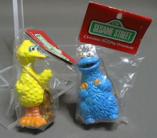 Vtg Sesame Street Gorham Christmas Ornaments Big Bird & Cookie Monster Ceramic