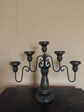 Large Vintage Wrought Iron and Wood Decorative Candlebra/ Candlestick Holder 2