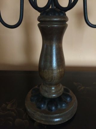 Large Vintage Wrought Iron and Wood Decorative Candlebra/ Candlestick Holder 3