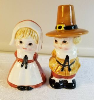 Vintage Lefton Pilgrim Couple Salt & Pepper Shakers Perfect 4 Thanksgiving