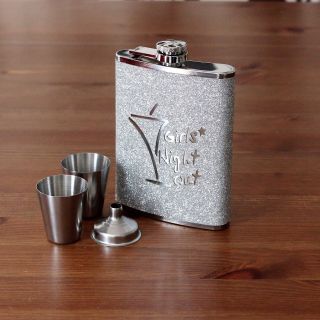 Girls Nights Out Silver Hip Flask Set Of 4 Gift Pack Christmas Gift