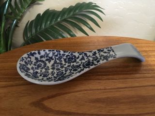 Vintage Otagiri Cobalt Blue And White Floral Design Porcelain Ceramic Spoon Rest